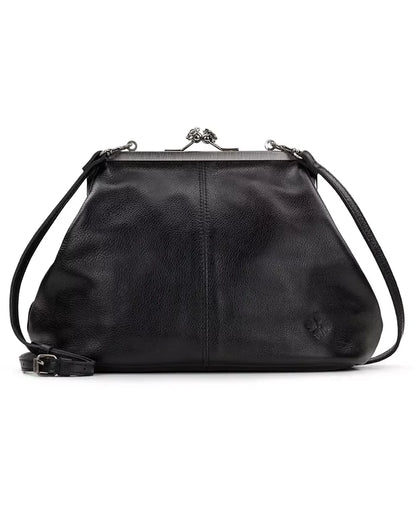 Kiss-lock Closure Adorned Leather Bag