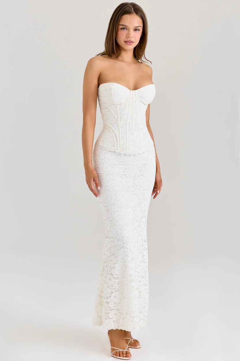 Ivory Corset Lace Strapless Gown